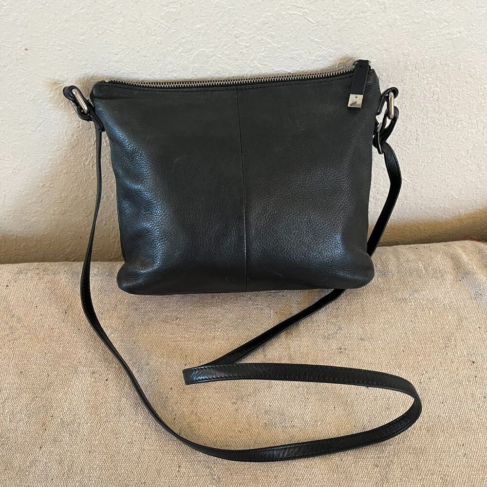 Margot Black Leather Double Zipper Top Crossbody